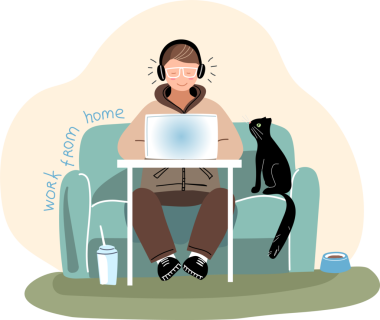 Bir adam dizüstü bilgisayarla çalışıyor. Evden çalış.