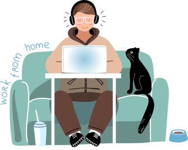 Bir adam dizüstü bilgisayarla çalışıyor. Evden çalış.