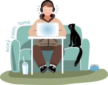 Bir adam dizüstü bilgisayarla çalışıyor. Evden çalış.