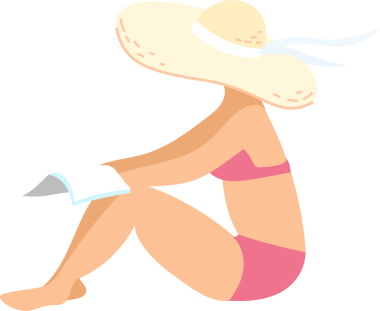 Kadın kumsalda güneşleniyor.