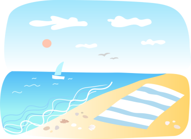 Deniz kıyısı manzarası. El çizimi illüstrasyon