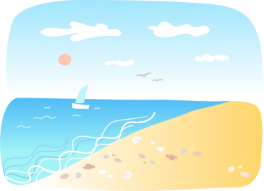 Deniz kıyısı manzarası. El çizimi illüstrasyon