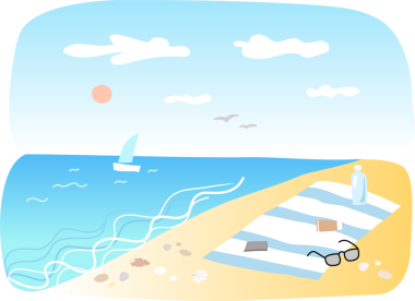 Deniz kıyısı manzarası. El çizimi illüstrasyon