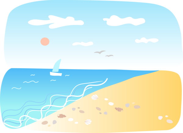 Deniz kıyısı manzarası. El çizimi illüstrasyon