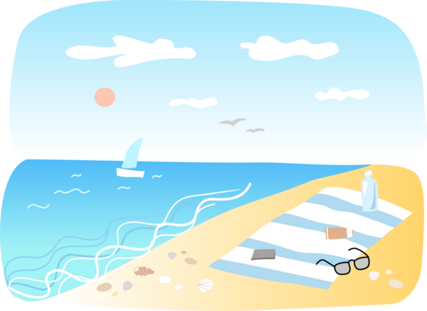 Deniz kıyısı manzarası. El çizimi illüstrasyon