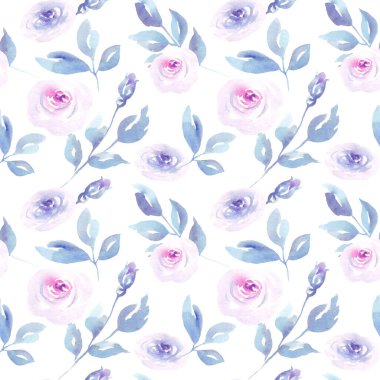 Çiçek desenleri suluboya güller ve yapraklarla