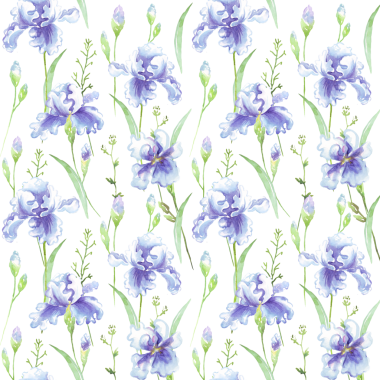 Mavi suluboya süsen ile kusursuz çiçek deseni