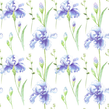 Mavi suluboya süsen ile kusursuz çiçek deseni