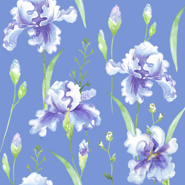 Mavi suluboya süsen ile kusursuz çiçek deseni