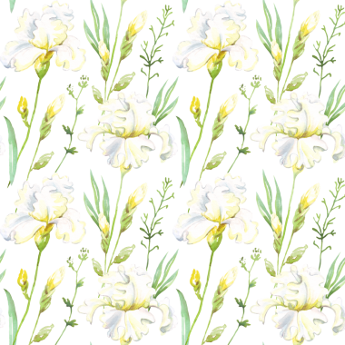 Beyaz suluboya süsen ile kusursuz çiçek deseni