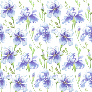 Mavi suluboya süsen ile kusursuz çiçek deseni