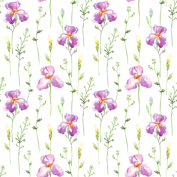 Suluboya mor süsenli kusursuz çiçek deseni