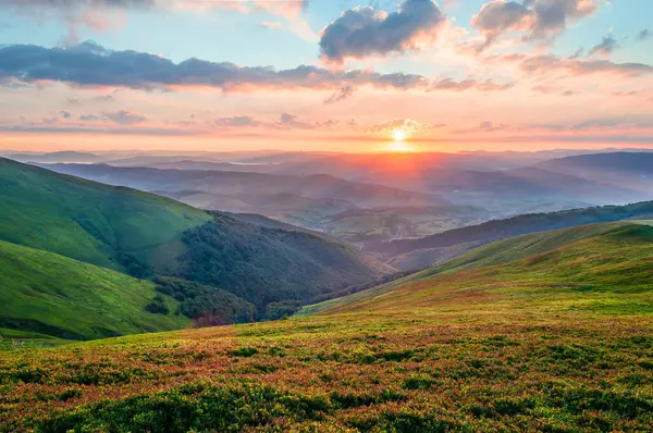 Amazing sunrise in the mountains. Ukrainian Carpathians, Borzhava ridge