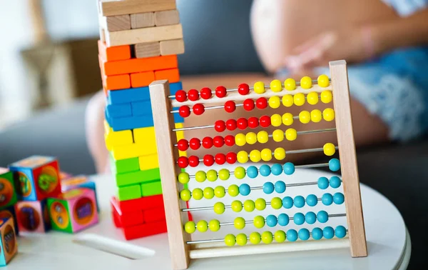Colorful Wooden Educational Toys Kindergarten Preschool Daycare Creativity Concept — Stock Photo, Image