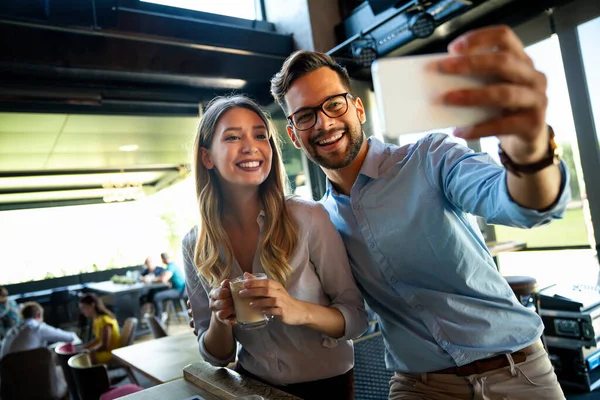 Selfie Glücklicher Urbaner Geschäftsleute Team Zusammen Der Kaffeepause — Stockfoto