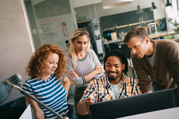 stock image Business solutions, technology, success and strategy concept. Colleagues working and brainstorming in office