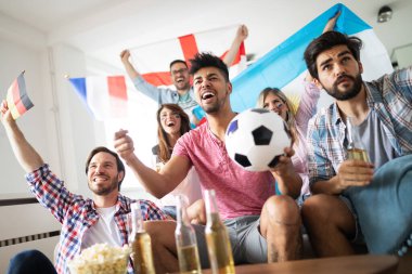 Neşeli ve mutlu bir arkadaş grubu evde televizyonda olimpiyat oyunları izliyor.