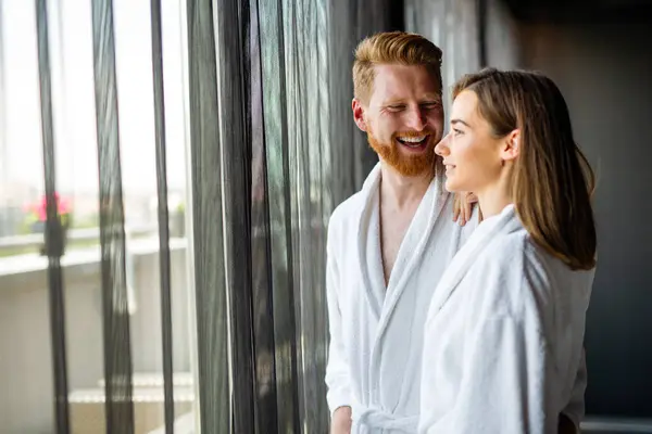 Couple Enjoying Wellness Weekend Spa Happy Man Woman Relaxing Spending Stock Picture