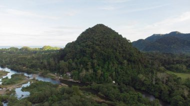 Tropikal nehir ve tepelerin üst manzarası
