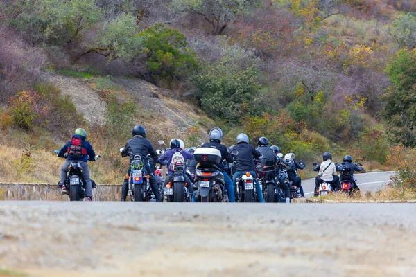 Gareji Georgien Oktober Kolonne Von Motorradfahrern Unterwegs Reise — Stockfoto