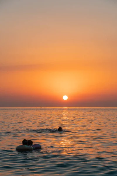 stock image Purple sunset over the Black Sea, Batumi beach. Georgia