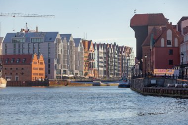 Gdansk, Poland - 11 March, 2022: Beautiful Old town of Gdansk at Motlawa river. Travel