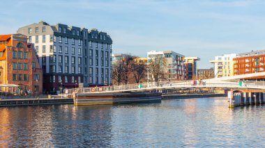 Gdansk, Poland - 11 March, 2022: Beautiful Old town of Gdansk at Motlawa river. Travel