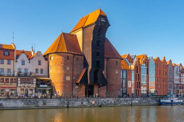 Gdansk, Poland - 11 March, 2022: Beautiful Old town of Gdansk at Motlawa river. Travel