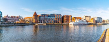Gdansk, Poland - 11 March, 2022: Beautiful Old town of Gdansk at Motlawa river. Travel