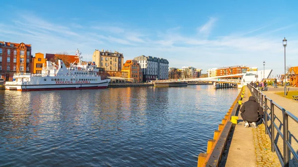 Gdansk, Poland - 11 March, 2022: Beautiful Old town of Gdansk at Motlawa river. Travel