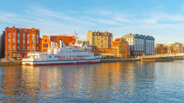 Gdansk, Poland - 11 March, 2022: Beautiful Old town of Gdansk at Motlawa river. Travel