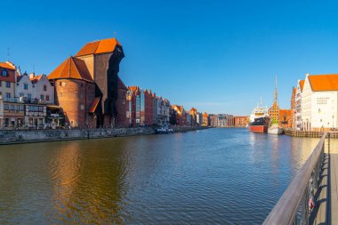 Gdansk, Poland - 11 March, 2022: Beautiful Old town of Gdansk at Motlawa river. Travel
