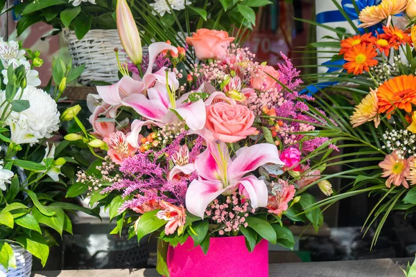 stock image Beautiful bouquet of different varieties of flowers. Gift