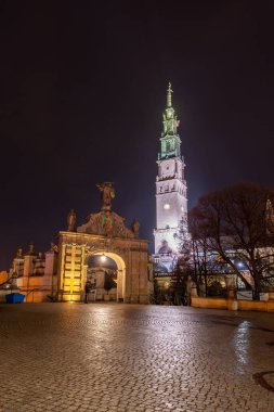 Czestochowa, Poland - 31 December, 2023: The Jasna Gora monastery in Czestochowa city at night. Travel