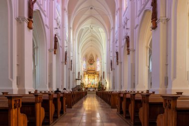 Czestochowa, Poland - 01 January, 2023: Interier of The Archcathedral Basilica of the Holy Family is a neo-Gothic, three-nave church in Czestochowa. Religion