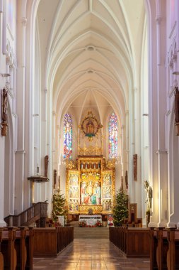 Czestochowa, Poland - 01 January, 2023: Interier of The Archcathedral Basilica of the Holy Family is a neo-Gothic, three-nave church in Czestochowa. Religion