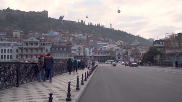 Tbilisi Georgien Februari 2023 Metekhibron Över Floden Kura Tbilisi Resor — Stockvideo