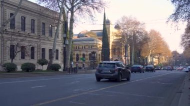 Tbilisi, Georgia - 22 February, 2023: Traffic on Rustaveli Avenue, Tbilisi. Travel