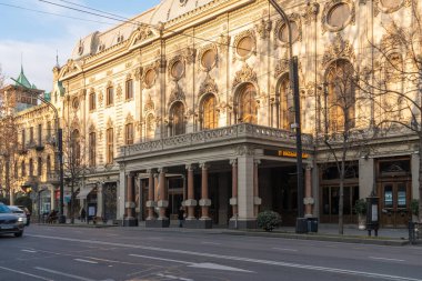 Tiflis, Gürcistan - 22 Ocak 2023 Rustaveli Ulusal Tiyatrosu Rustaveli Bulvarı 'nda yer almaktadır. Kültür