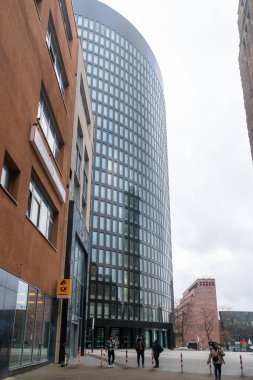 Dortmund, Almanya - 05 Ocak 2023: Şehirdeki tüm modern gökdelenler. Dotrmund, mimarlık.
