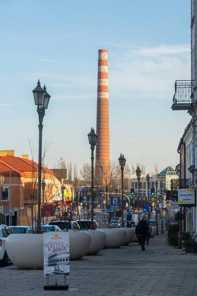 Czestochowa Πολωνία Ιανουαρίου 2023 Υψηλή Βιομηχανική Καμινάδα Στην Czestochowa Βιομηχανία — Φωτογραφία Αρχείου