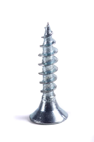 Chrome Screw White Background Self Tapping Screw Steel Close — Stock Photo, Image