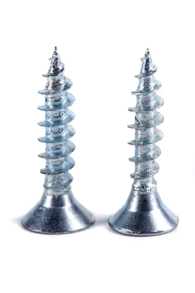 Chrome Screw White Background Self Tapping Screws Steel Close — Stock Photo, Image