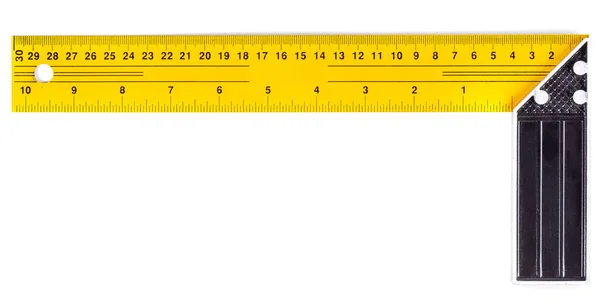 Yellow Black Metal Construction Square Triangle Ruler Isolated White Background — Stock Photo, Image