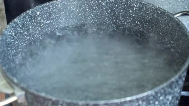 Apa Fierbe Oală Fier Aragaz Bule Apă Clocotită Bucătărie — Videoclip de stoc