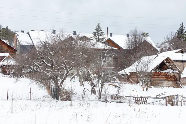 Private houses in Bakuriani covered with snow. Winter resort