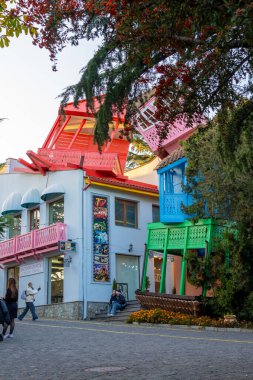 Tiflis, Gürcistan - 09 Kasım 2024: Mtatsminda Parkı veya Mtatsminda Dağı 'ndaki Bombora Parkı. Seyahat