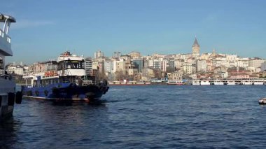 İstanbul, Türkiye - 7 Mart 2025: Balıkçı teknesi Boğazı 'na kadar eşlik etti. Kuşlar