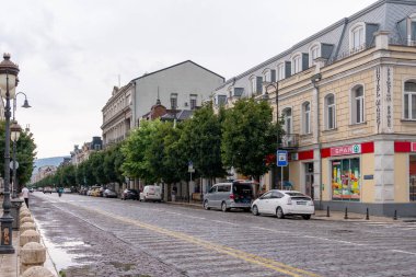 Tiflis, Gürcistan - 11 Ağustos 2024: Agmashenebeli Bulvarı tarihi Tiflis kentinin ana caddelerinden biridir. Seyahat