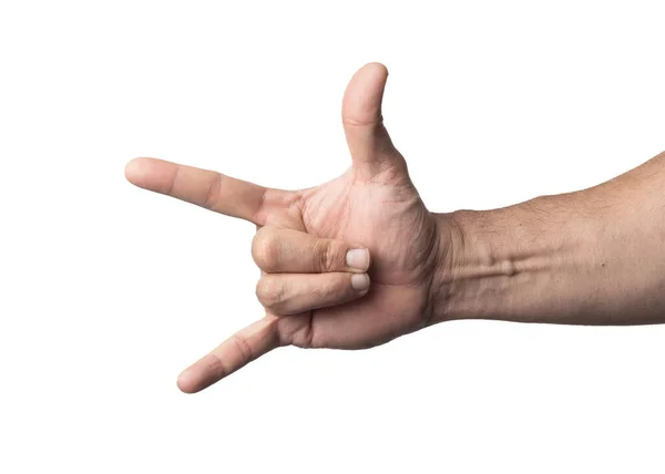 Mužská Ruka Paže Bílém Jaderném Pozadí Ukazující Prsty Kvantitativní Gesto Stock Snímky